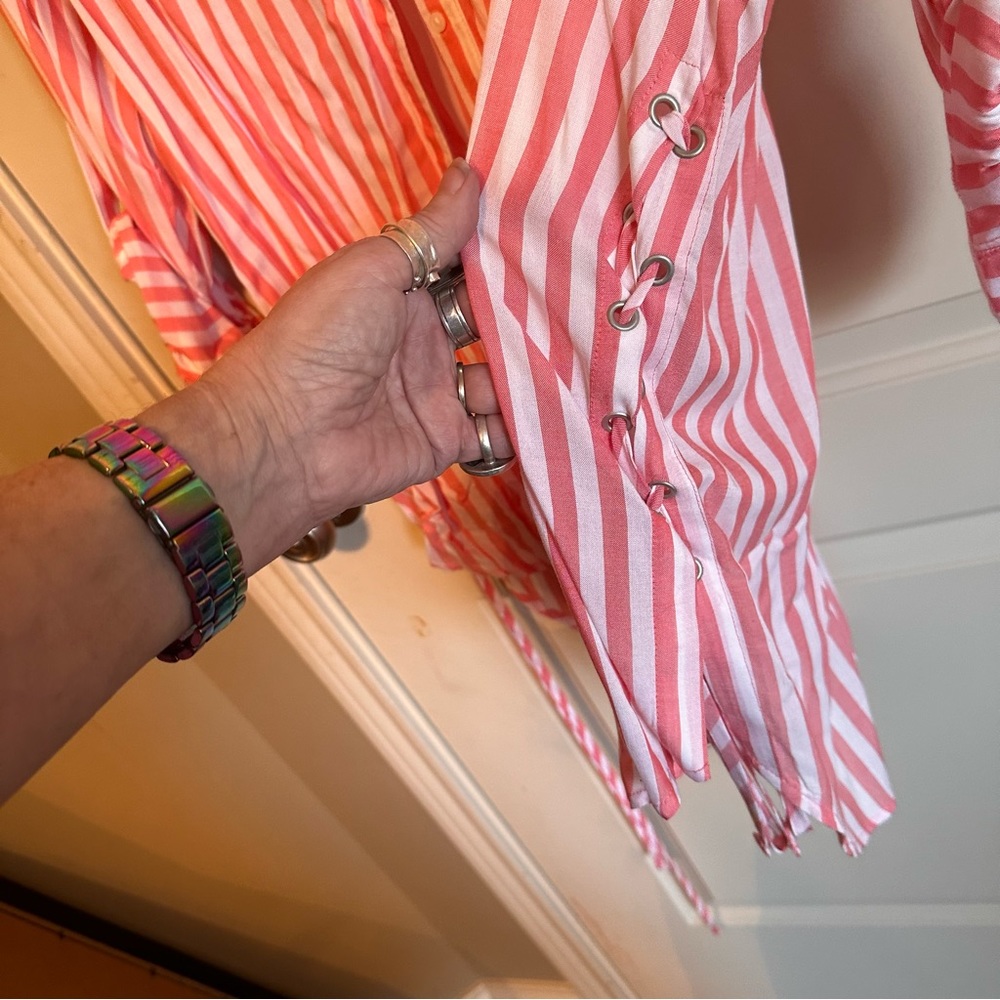 a.n.a beautiful salmon pink and white striped shirt - Picture 5 of 6